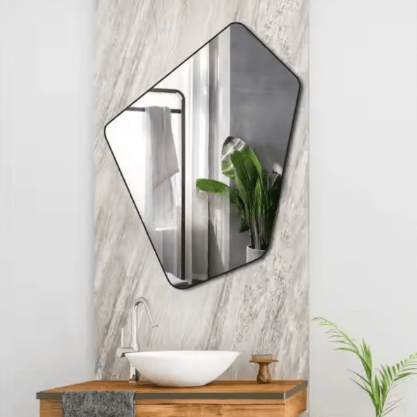 Geometric Asymmetrical Wall Mirror Set – Anodized Aluminum Frame