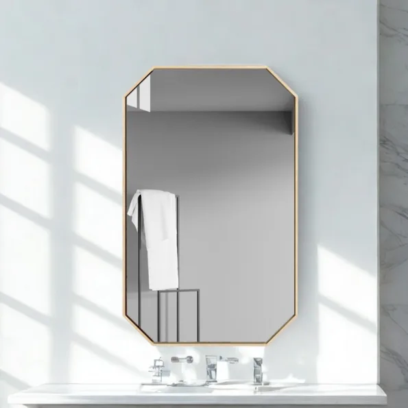 Geometric Octagon Wall Mirror with Anodized Aluminum Frame – Gold, Rose Gold, Matte Black, Brushed Silver