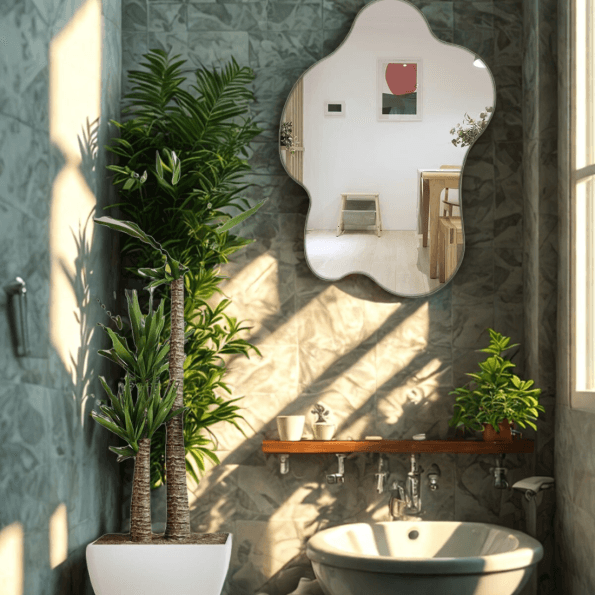 Modern Irregular Shape Mirror with Anodized Aluminum Frame