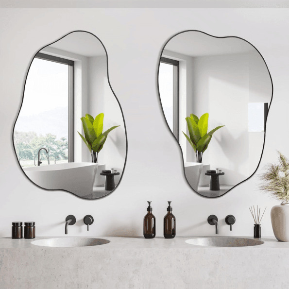 Organic Irregular Wall Mirror with Anodized Aluminum Frame - Black Matte