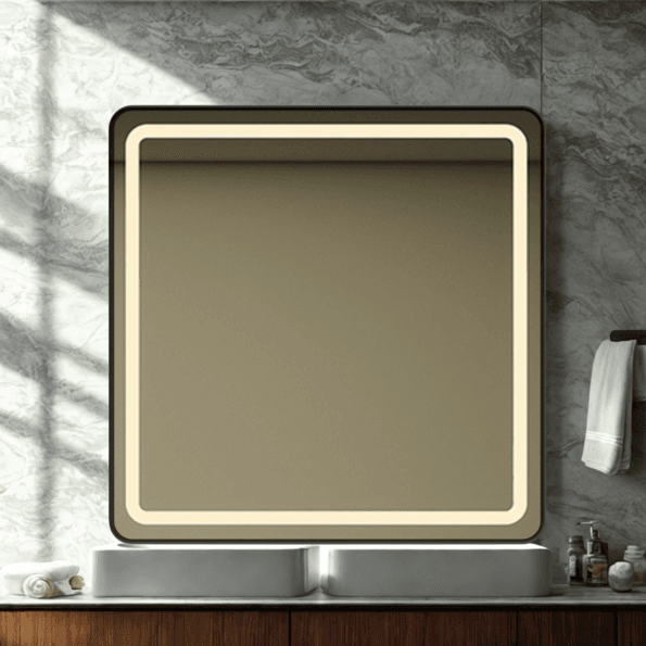 Modern Square Wall LED Mirror with Anodized Aluminum Frame – Gold, Rose Gold, Matte Black, Brushed Silver