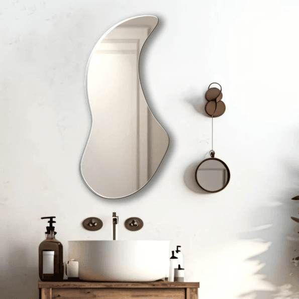 Modern Organic Shaped Bathroom Mirror – Anodized Aluminum Frame