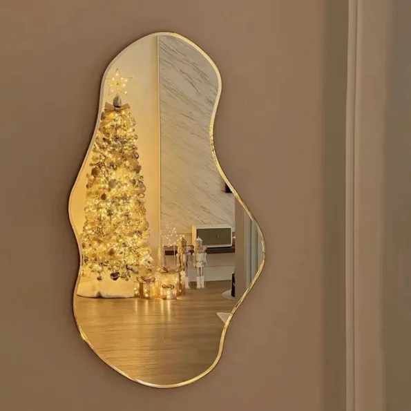 Modern Organic Shaped Bathroom Mirror - Anodized Aluminum Frame