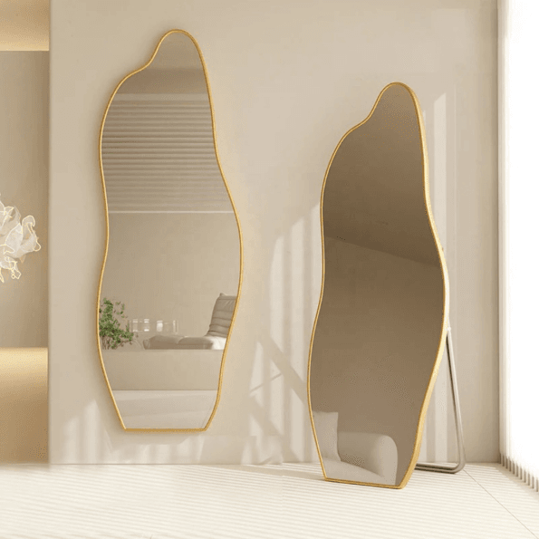 Abstract Shaped Wall Mirror with Anodized Aluminum Frame – Gold, Rose Gold, Matte Black, Brushed Silver