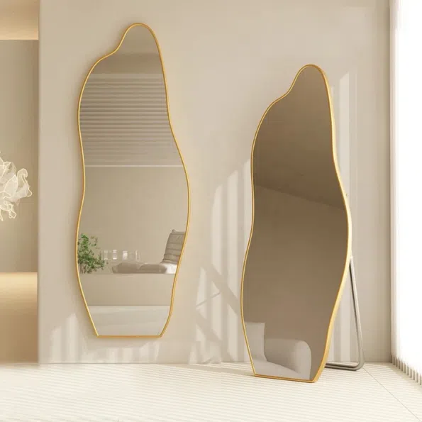 Abstract Shaped Wall Mirror with Anodized Aluminum Frame – Gold, Rose Gold, Matte Black, Brushed Silver