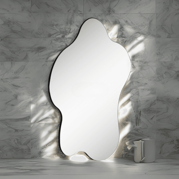 Modern Irregular Shape Mirror with Anodized Aluminum Frame