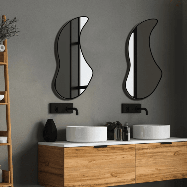 Modern Organic Shaped Bathroom Mirror – Anodized Aluminum Frame
