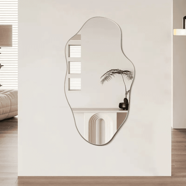 Modern Organic Shaped Bathroom Mirror - Anodized Aluminum Frame