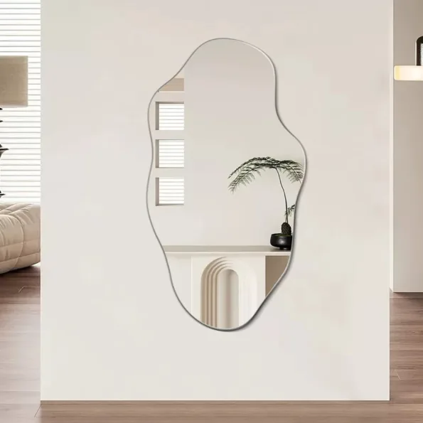 Modern Organic Shaped Bathroom Mirror - Anodized Aluminum Frame
