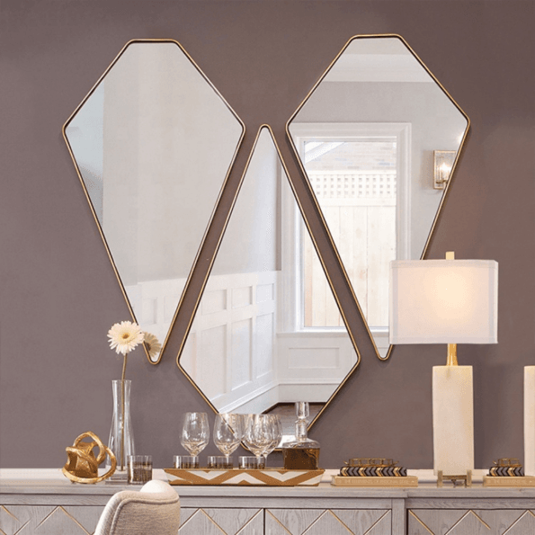 Geometric Diamond Wall Mirror Set – Anodized Aluminum Frame