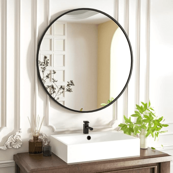 Modern Round Wall Mirror - Anodized Aluminum Frame