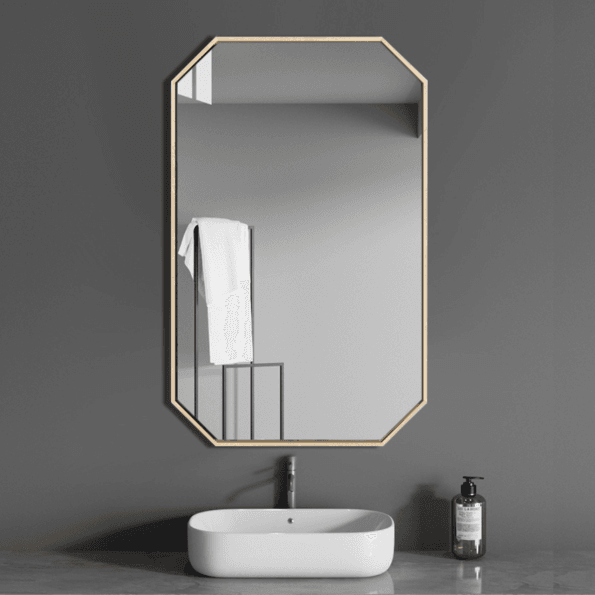 Geometric Octagon Wall Mirror with Anodized Aluminum Frame – Gold, Rose Gold, Matte Black, Brushed Silver