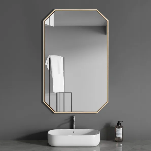 Geometric Octagon Wall Mirror with Anodized Aluminum Frame – Gold, Rose Gold, Matte Black, Brushed Silver
