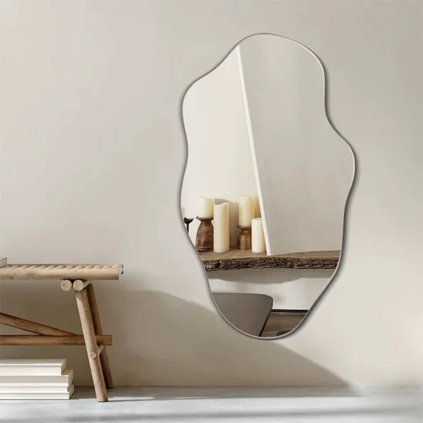 Modern Organic Shaped Bathroom Mirror - Anodized Aluminum Frame