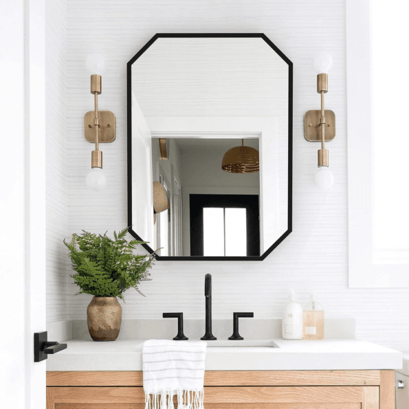 Geometric Octagon Wall Mirror with Anodized Aluminum Frame – Gold, Rose Gold, Matte Black, Brushed Silver