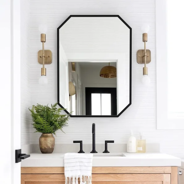 Geometric Octagon Wall Mirror with Anodized Aluminum Frame – Gold, Rose Gold, Matte Black, Brushed Silver
