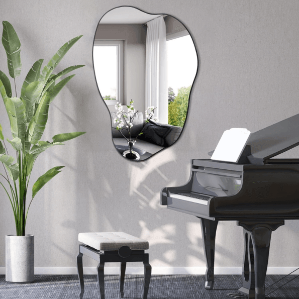 Organic Irregular Wall Mirror with Anodized Aluminum Frame - Black Matte