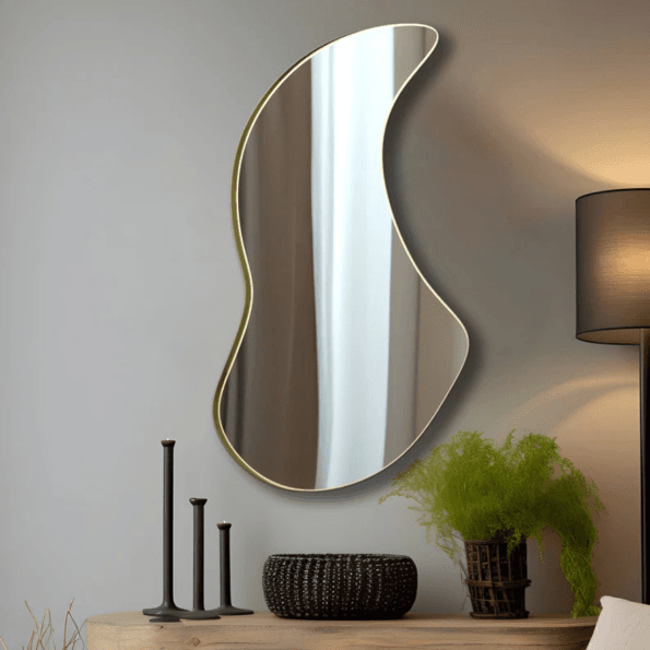 Modern Organic Shaped Bathroom Mirror – Anodized Aluminum Frame