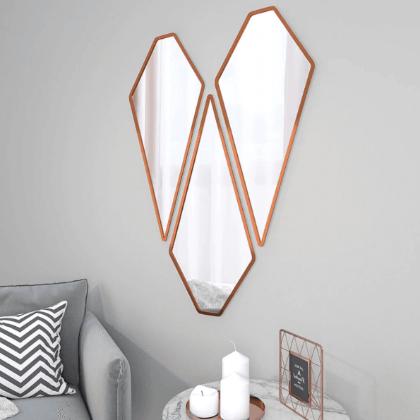 Geometric Diamond Wall Mirror Set – Anodized Aluminum Frame