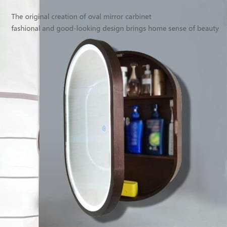 Oval LED Mirror Cabinet with Open Shelving