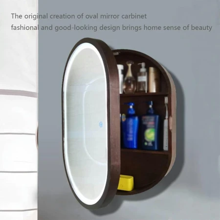 Oval LED Mirror Cabinet with Open Shelving