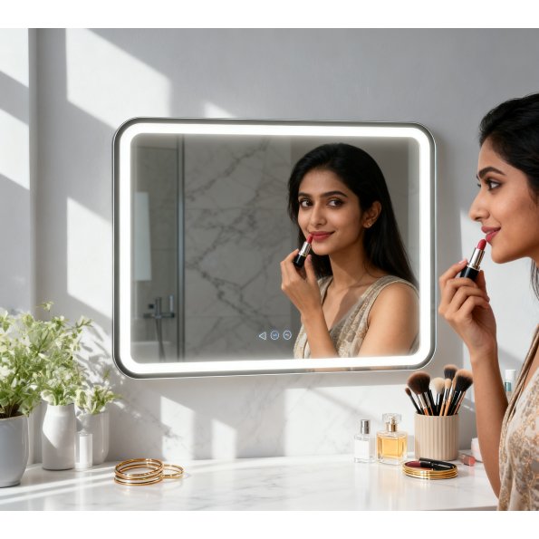 Smart LED Bathroom Mirror boasts a minimalist rectangular design that fits perfectly in any modern bathroom.