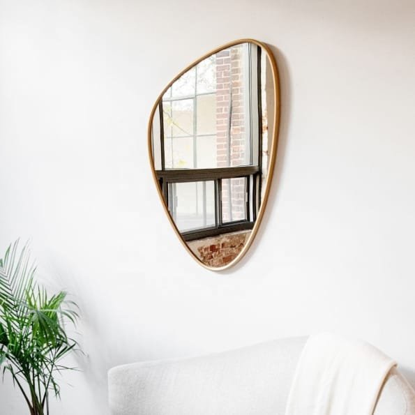Asymmetrical Oval Wall Mirror with Anodized Aluminum Frame – Gold, Rose Gold, Matte Black, Brushed Silver