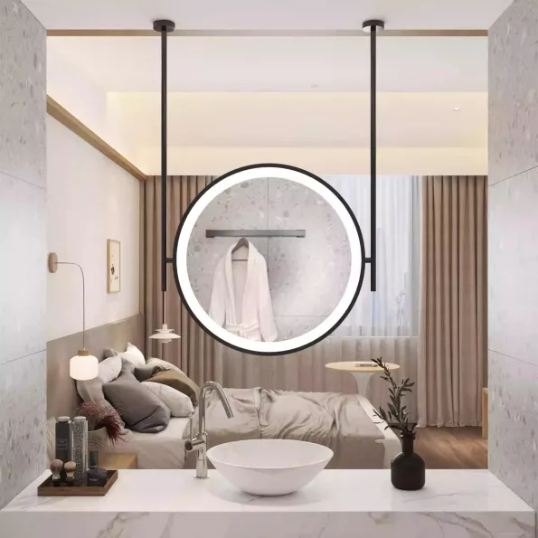 Modern LED Illuminated Round Bathroom Mirror | Hanging Design