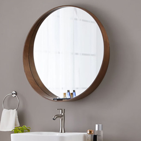 Round Wooden Mirror with Storage