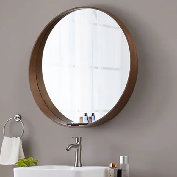 Round Wooden Framed Mirror with Storage – Elegant & Functional