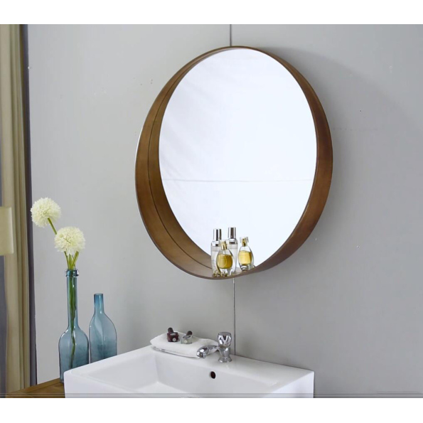 Round Wooden Mirror with Storage