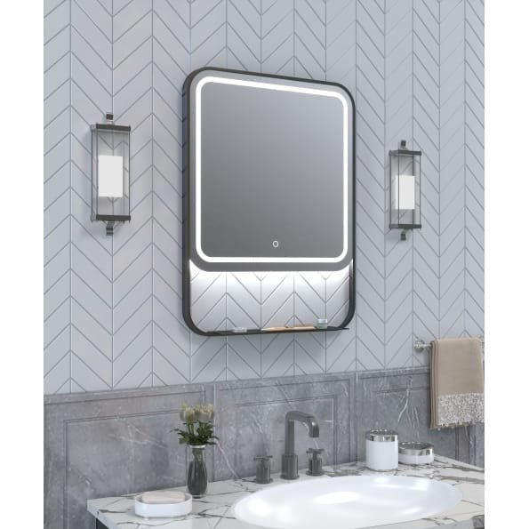 Rectangular LED Bathroom Mirror with Shelf – Dark Grey