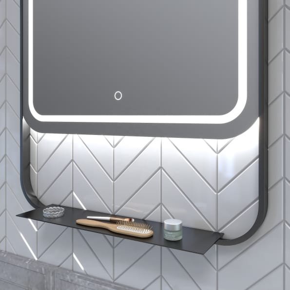 Rectangular LED Bathroom Mirror with Shelf – Dark Grey