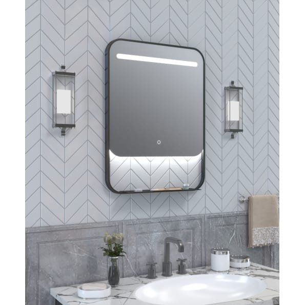 Rectangular LED Bathroom Mirror with Shelf – Dark Grey