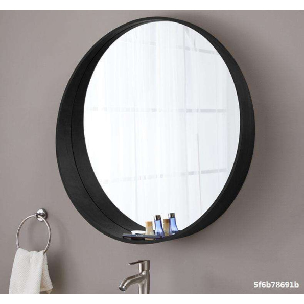 Round Wooden Mirror with Storage