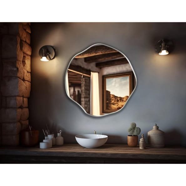 Organic Oval Bathroom Mirror with Anodized Aluminum Frame – Gold, Rose Gold, Matte Black, Brushed Silver