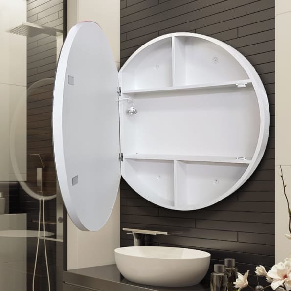 Round Bathroom Mirror Cabinet with Open Shelving