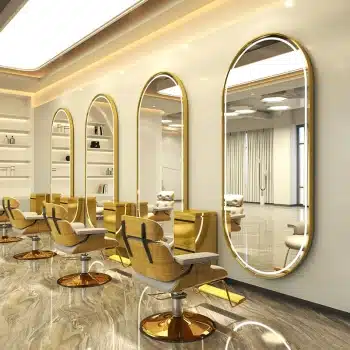 Oval LED Mirror with Gold Aluminium Frame – Luxury Vanity Mirrors for Salons and Living Rooms