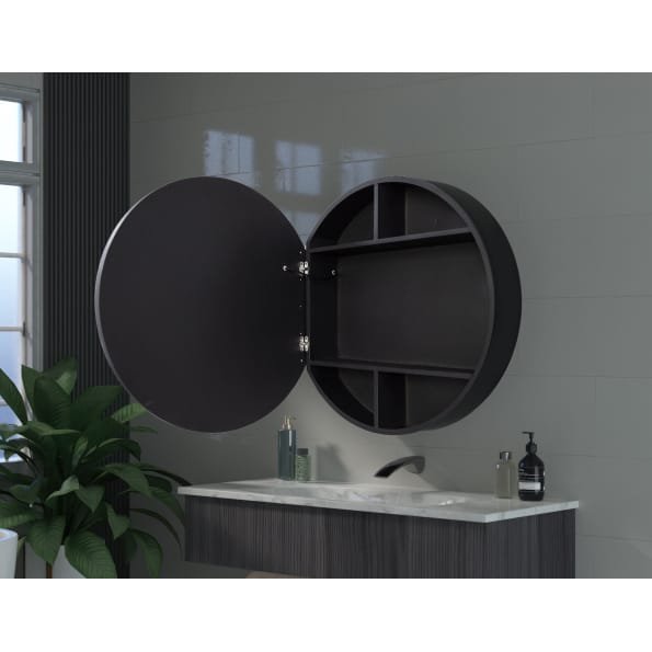 Round Bathroom Mirror Cabinet with Open Shelving
