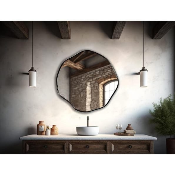 Organic Oval Bathroom Mirror with Anodized Aluminum Frame – Gold, Rose Gold, Matte Black, Brushed Silver