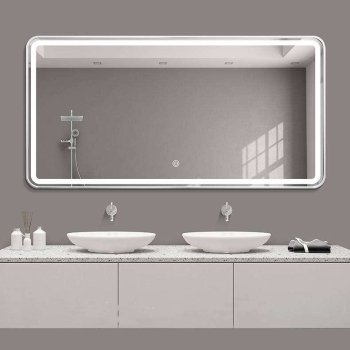 Modern Rectangular LED Mirror with Gold Stainless Steel Frame