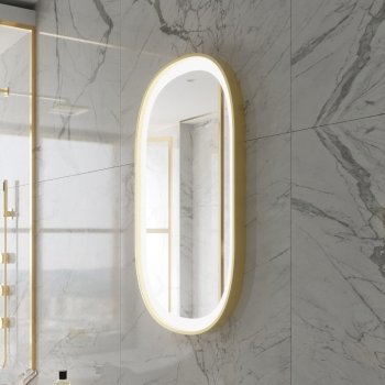 Oval Framed LED Bathroom Mirror – Light Gold Finish, Touch Dimmer & Anti-Fog | Custom Sizes