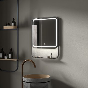 Rectangular LED Bathroom Mirror with Shelf – Dark Grey