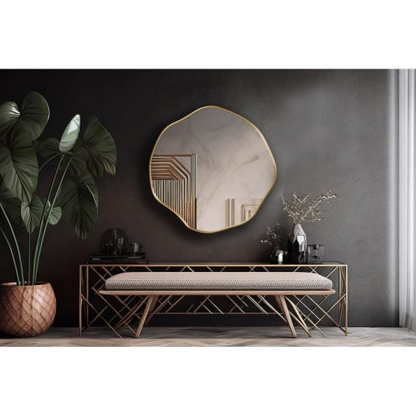 Organic Oval Bathroom Mirror with Anodized Aluminum Frame – Gold, Rose Gold, Matte Black, Brushed Silver