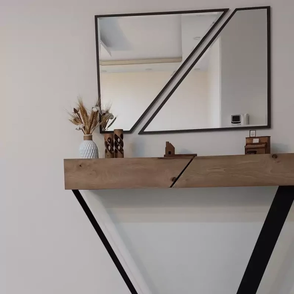 Geometric Asymmetrical Wall Mirror - Anodized Aluminum Frame