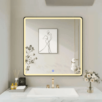 Modern Square Wall LED Mirror with Anodized Aluminum Frame – Gold, Rose Gold, Matte Black, Brushed Silver