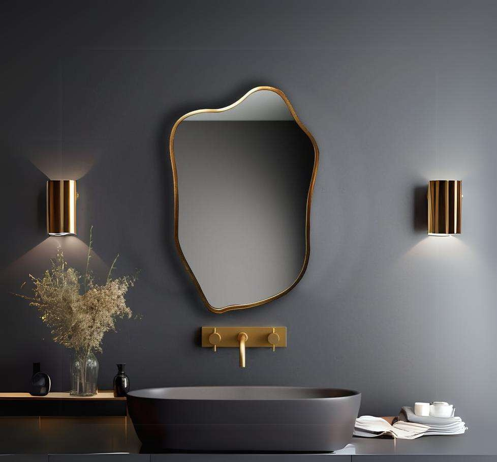 Organic Shape Mirror with Anodized Aluminum Frame - Gold