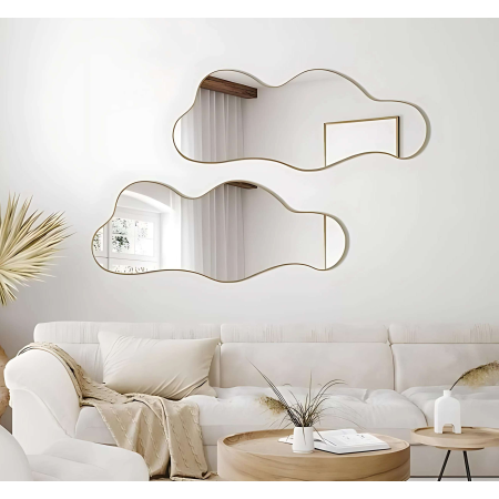 Cloud Shaped Wall Mirror Set - Anodized Aluminum Frame