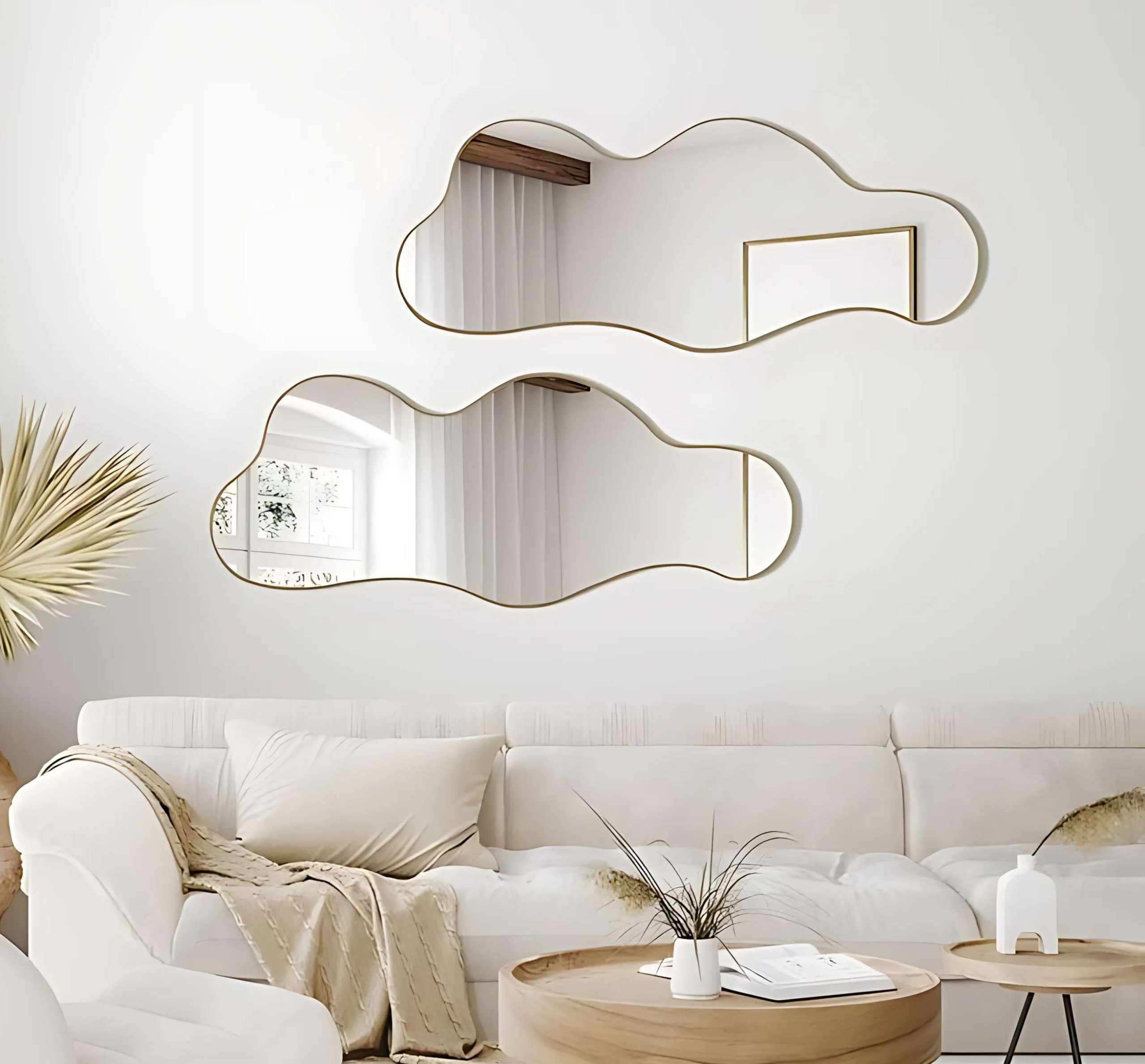 Cloud Shaped Wall Mirror Set - Anodized Aluminum Frame