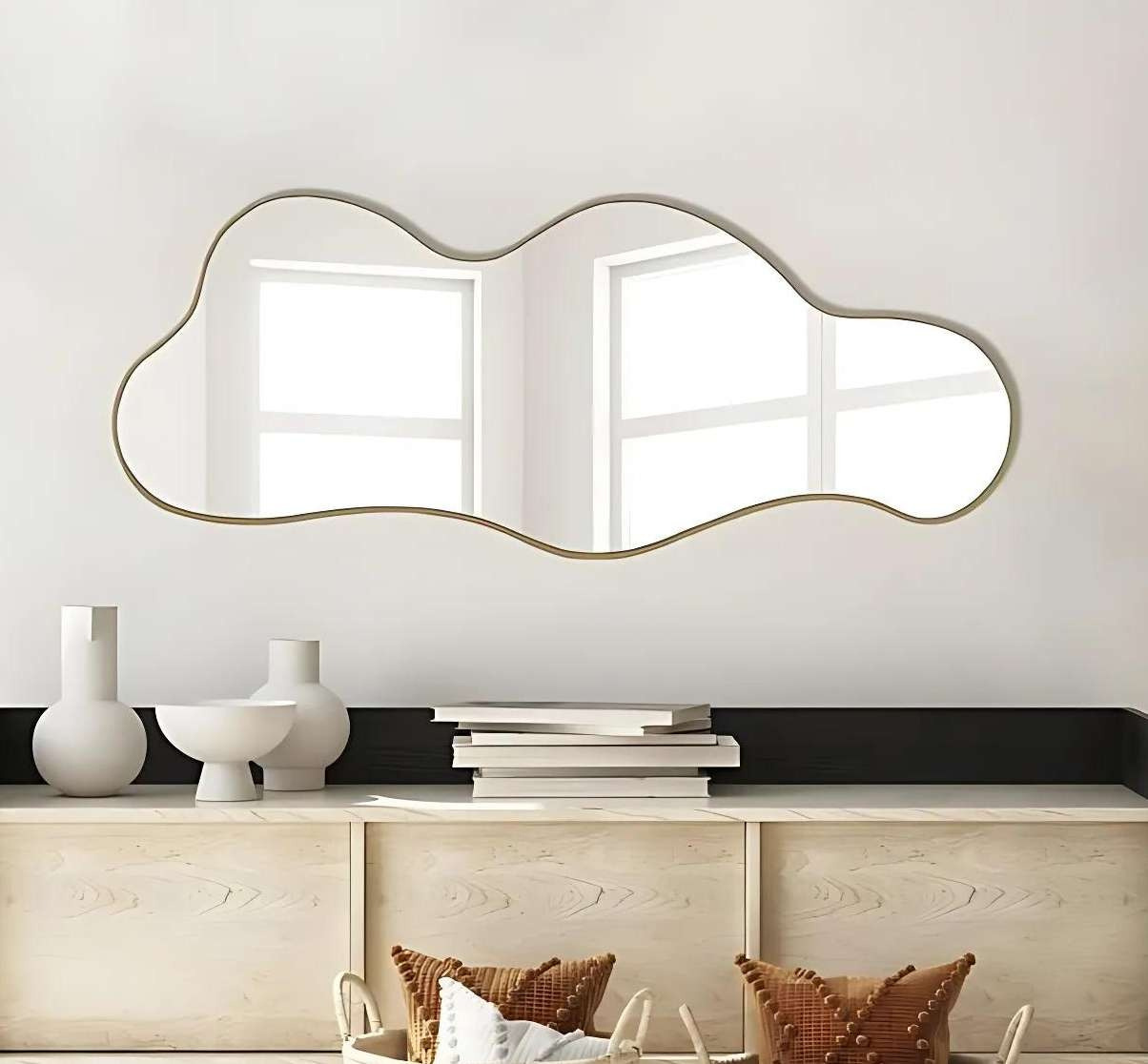 Large Cloud Shaped Wall Mirror - Anodized Aluminum Frame